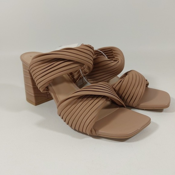 a new day Shoes - NEW A New Day Women Mule Heels Slide Open Toe Sandals Nude Size 9.5 Jessa